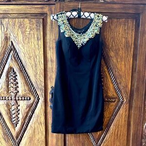 Hannah Black Dress with Colorful Embellished Neckline